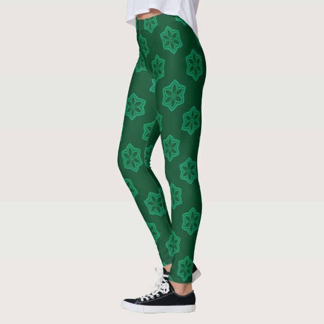 Green Snowflake Star Pattern Leggings (Left)