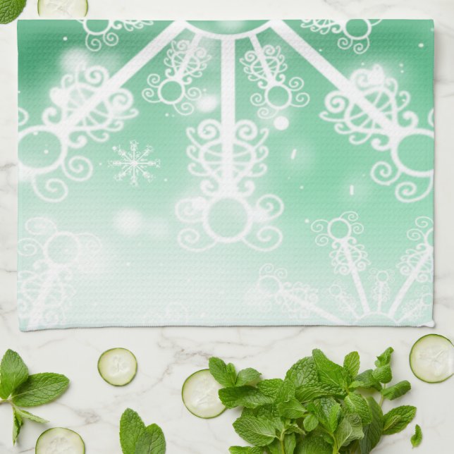 Green Snowflake Tea Towel (Folded)