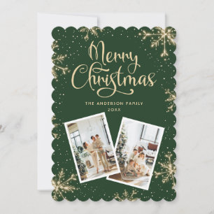 Green Snowflakes 2 Photo Christmas Card