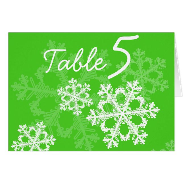 Green Snowflakes Christmas Table Number Card (Front Horizontal)