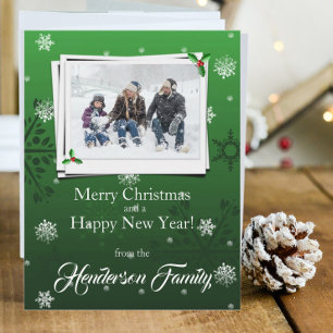 Green Snowflakes Flat Holiday Photo Card