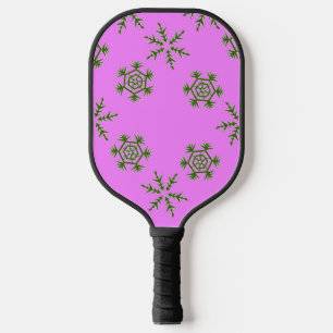 Green snowflakes on pink pickleball paddle