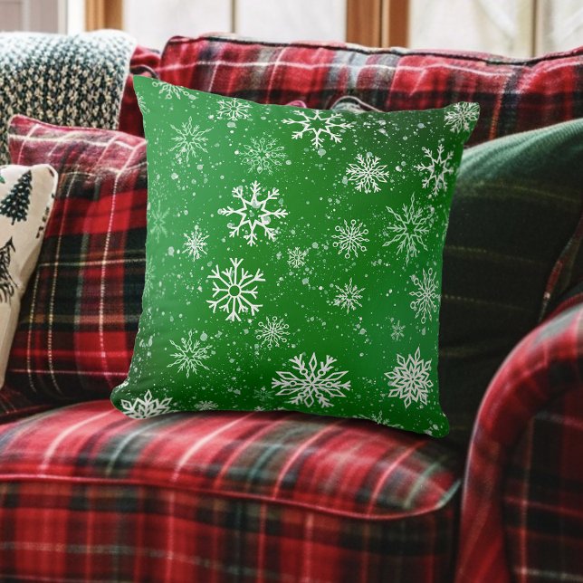 Green Snowflakes Pattern Festive Winter Holiday Cushion (Creator Uploaded)