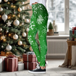 Green Snowflakes Pattern Festive Winter Holiday Leggings