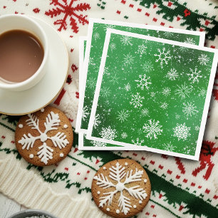 Green Snowflakes Pattern Festive Winter Holiday Napkin