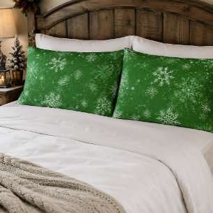 Green Snowflakes Pattern Festive Winter Holiday Pillowcase