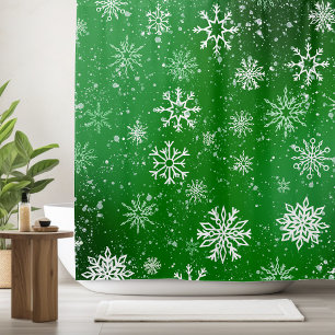 Green Snowflakes Pattern Festive Winter Holiday Shower Curtain