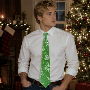 Green Snowflakes Pattern Festive Winter Holiday Tie