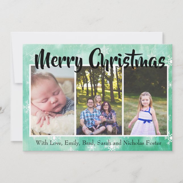 Green  Snowflakes Personalise Photo Christmas Holiday Card (Front)