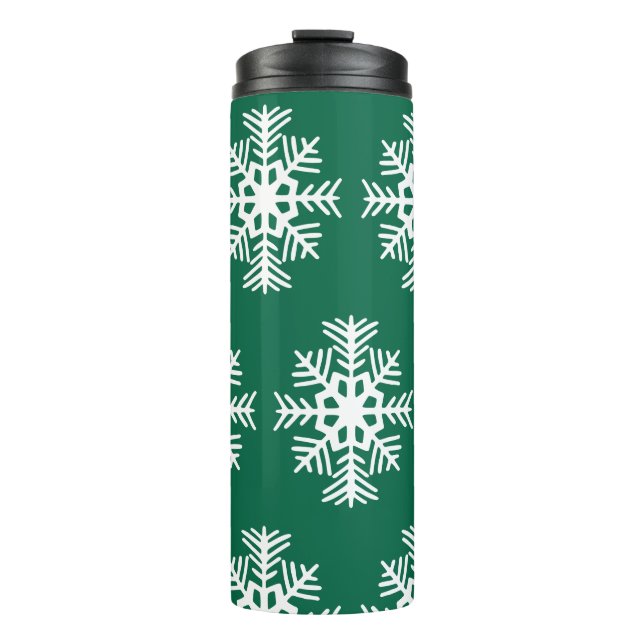Green Snowflakes Thermal Coffee Tumbler (Front)