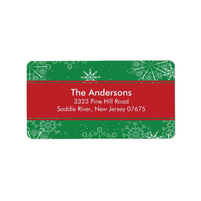 Green Snowflakes Winter Holiday Return Address Label (Front)