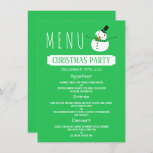Green Snowman, Christmas Party Menu Invitation
