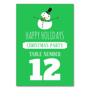 Green Snowman, Christmas Party Table No. Number