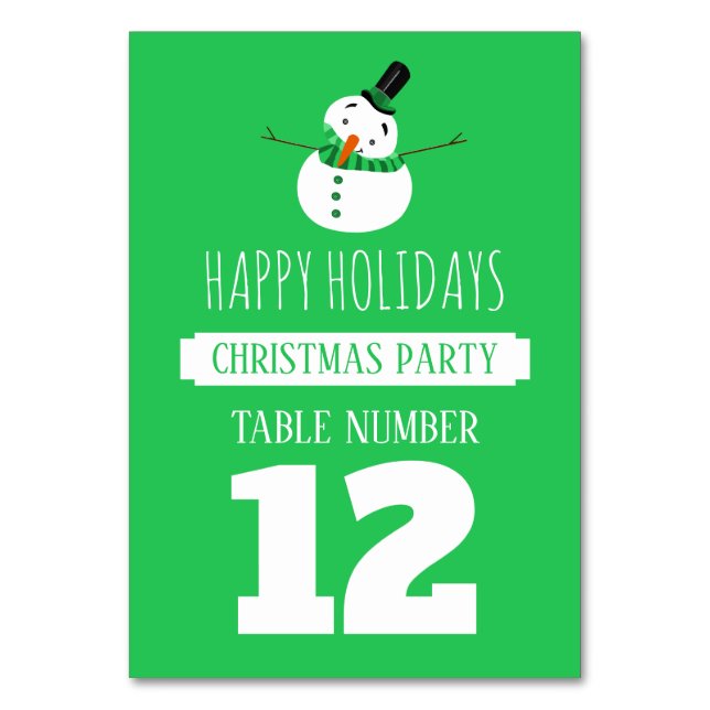 Green Snowman, Christmas Party Table No. Table Number (Front)