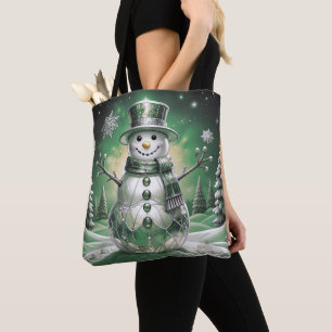 Green Snowman Snowflakes Holiday Tote Bag