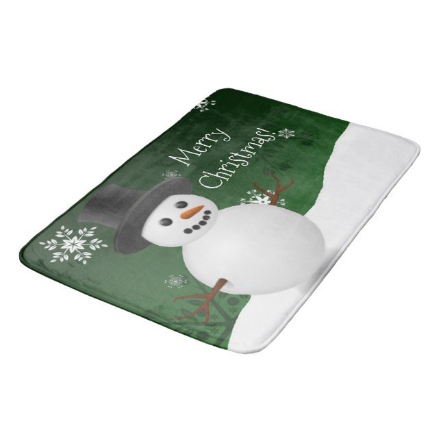 Green Snowman Winter Scene Christmas Bath Mat (Angled)