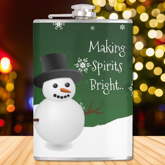 Green Snowman Winter Scene Christmas Flask (Green Snowman Winter Scene Christmas Flask)