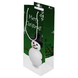 Green Snowman Winter Scene Christmas Wine Gift Bag