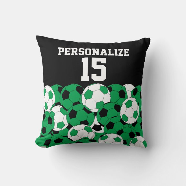 Green Soccer Ball Collage | DIY Name & Number Cushion (Front)