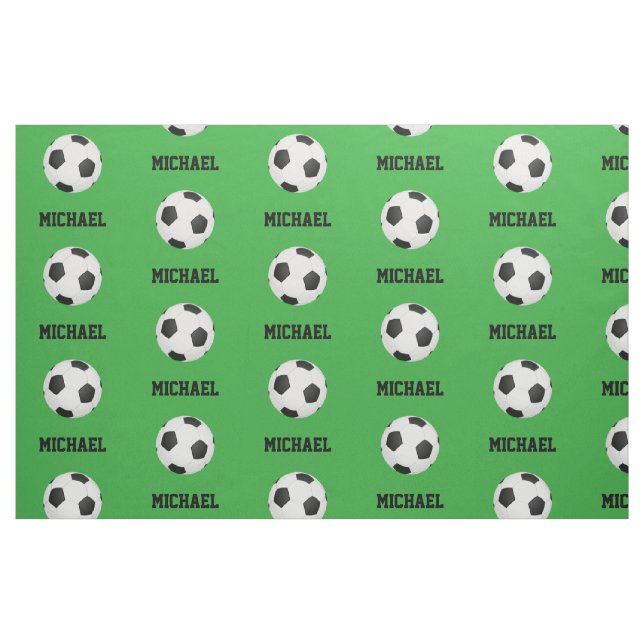 Green Soccer Ball Custom Name Personalised Printed Fabric (Fat Quarter)