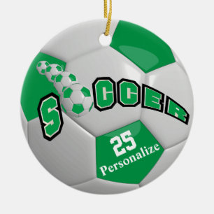 Green Soccer Ball   Personalise Ceramic Ornament