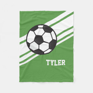 Green Soccer Ball Sports Personalised Name Fleece Blanket