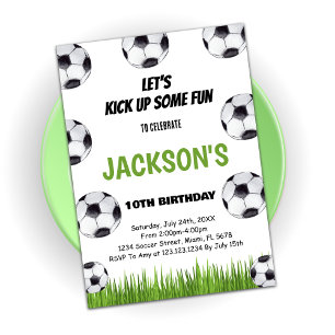 Green Soccer Birthday Invitations