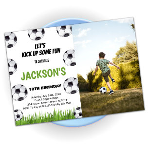 Green Soccer Birthday Invitations with photo