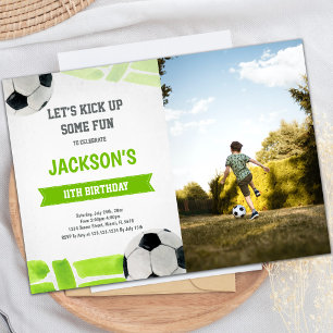 Green Soccer Birthday Invitations with photo