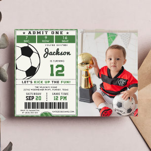Green Soccer Birthday Photo Invitation 