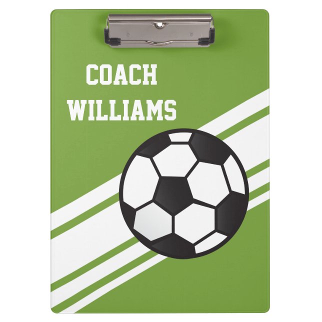 Green Soccer Coach Personalised Clipboard (Front)