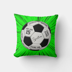 Green Soccer Custom Text Ball Birthday Age Name Cushion
