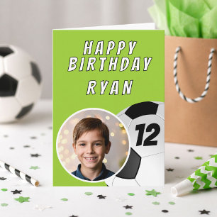Green Soccer Football Ball Photo Birthday Card