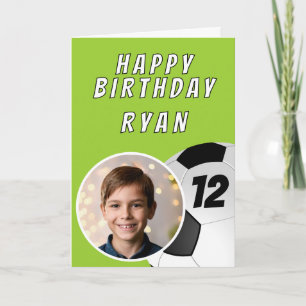 Green Soccer Football Ball Photo Birthday Card