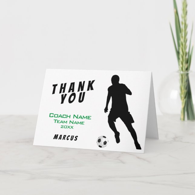 Green Soccer Football Player Thank you Coach Card (Front)