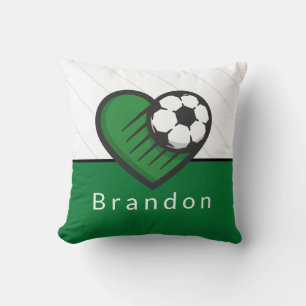 Green Soccer Love Kids Players Name & Ball Striped Cushion