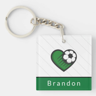Green Soccer Love Kids Players Name & Ball Striped Key Ring