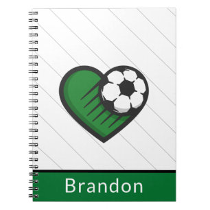 Green Soccer Love Kids Players Name & Ball Striped Notebook