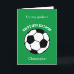 Green Soccer Sport 16th Birthday Card<br><div class="desc">A green personalised soccer 16th birthday card for godson, nephew, son, etc. You will be able to easily personalise the front of this soccer sport birthday card with his name. The inside card message and the back of the card can also be edited. This personalised 16th soccer birthday card would...</div>