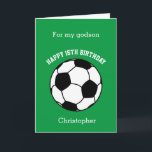 Green Soccer Sport 16th Birthday Card<br><div class="desc">A green personalised soccer 16th birthday card for godson, nephew, son, etc. You will be able to easily personalise the front of this soccer sport birthday card with his name. The inside card message and the back of the card can also be edited. This personalised 16th soccer birthday card would...</div>