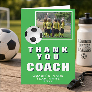 Green Soccer Thank you Coach Team Photo Card