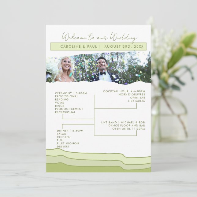 Green Soft Pastel Wedding Program Editable Layout  (Standing Front)