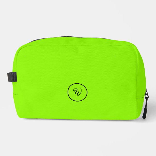Green solid colour neon monogram modern trendy  dopp kit (Front)