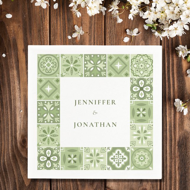Green Spanish tiles invitation Napkin (Creator Uploaded)