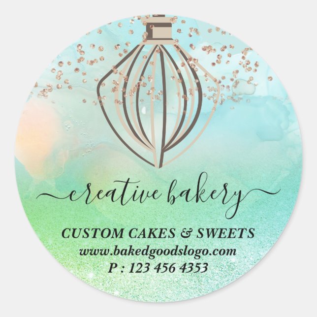 Green sparkle Bakery Pastry Cake Classic Round Sticker (Front)