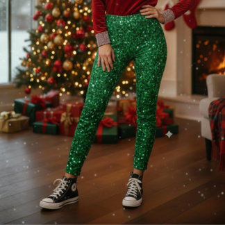 Green Sparkle Christmas Leggings