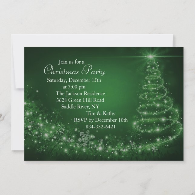 Green Sparkle Christmas Tree Party Invitation (Front)