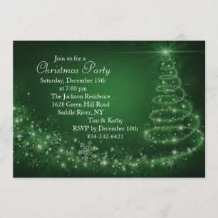 Green Sparkle Christmas Tree Party Invitation