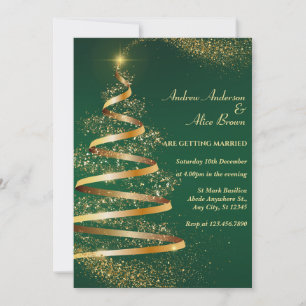 Green sparkle christmas tree wedding Invitation