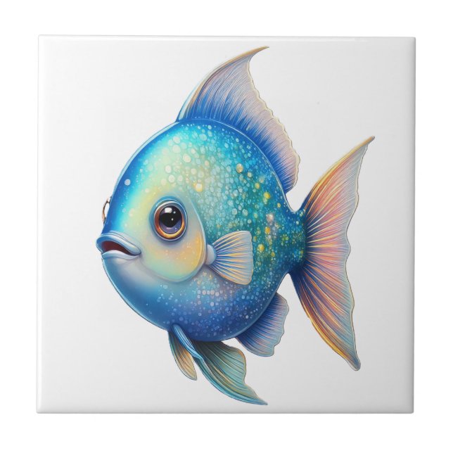 Green Sparkle Fish  Ceramic Tile (Front)